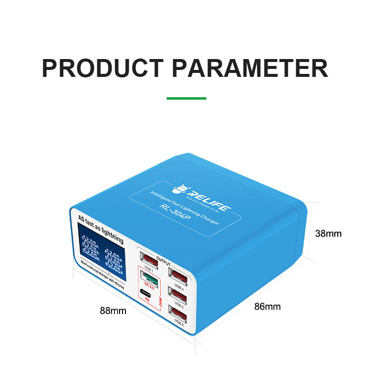 Relife RL-304P Smart 6-port USB Charger Digital Display Lightning For Charging All Mobile Phones & Tablet Support PD3.0+QC3.0