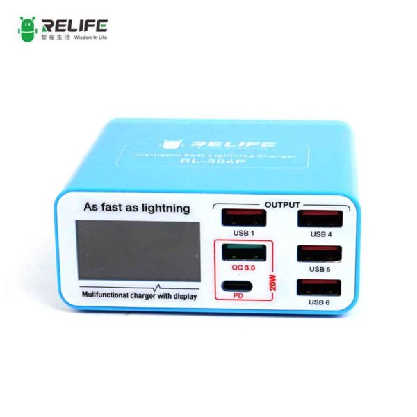 Relife RL-304P Smart 6-port USB Charger Digital Display Lightning For Charging All Mobile Phones & Tablet Support PD3.0+QC3.0