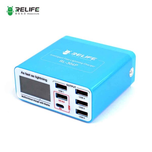 Relife RL-304P Smart 6-port USB Charger Digital Display Lightning For Charging All Mobile Phones & Tablet Support PD3.0+QC3.0