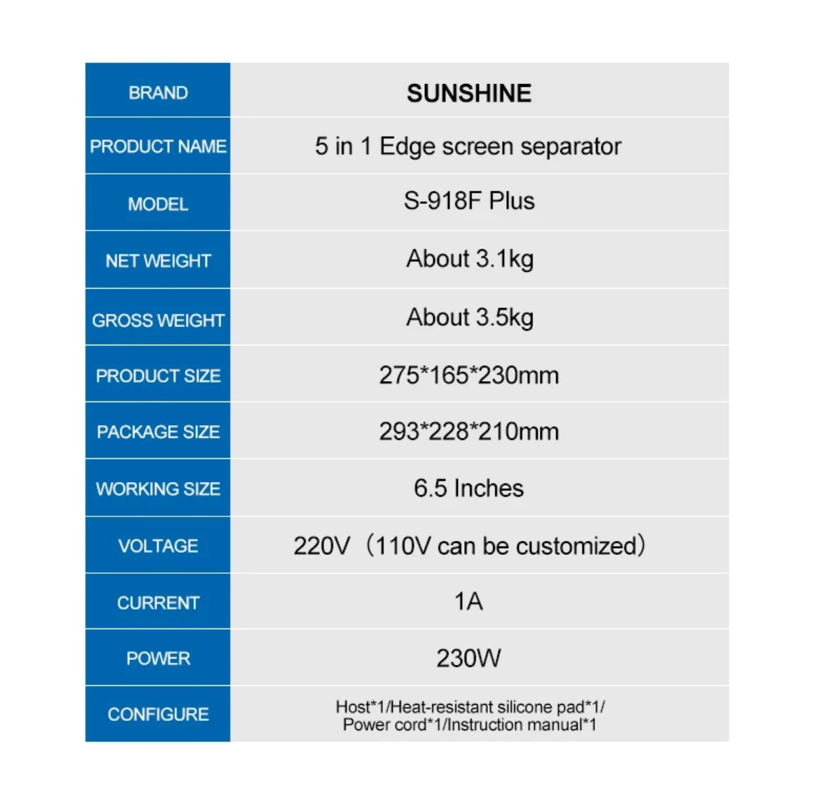 SUNSHINE S-918F PLUS 5 in 1 Edge Screen Separator