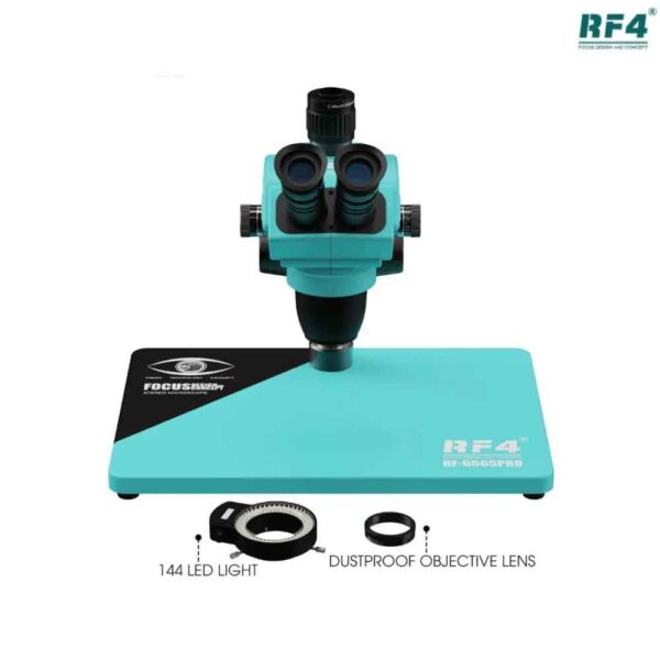 RF4 RF6565Pro 6.5-65X Synchronous Zoom Trinocular Stereo Microscope with Aluminum Alloy Base