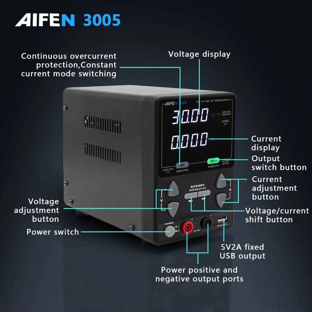 AIFEN 3005 30V 5A Intelligent Adjustable DC Regulate Switch Power Supply 150W