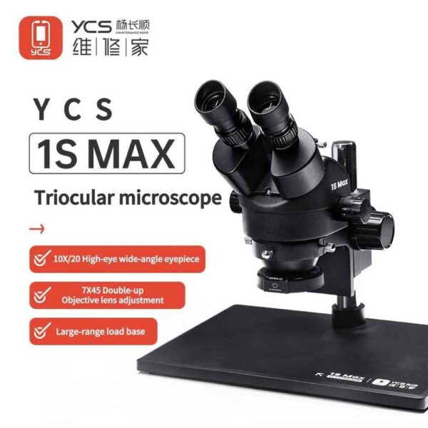 YCS 1S MAX 7X-45X 360° Rotation Trinocular Stereo Zoom Microscope with Big Base