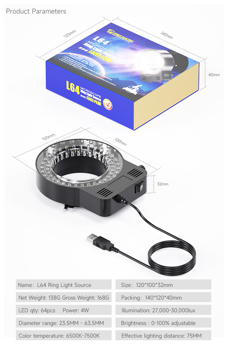 Mechanic L64 USB Adjustable Microscope Ring Light Source for Most Microscope