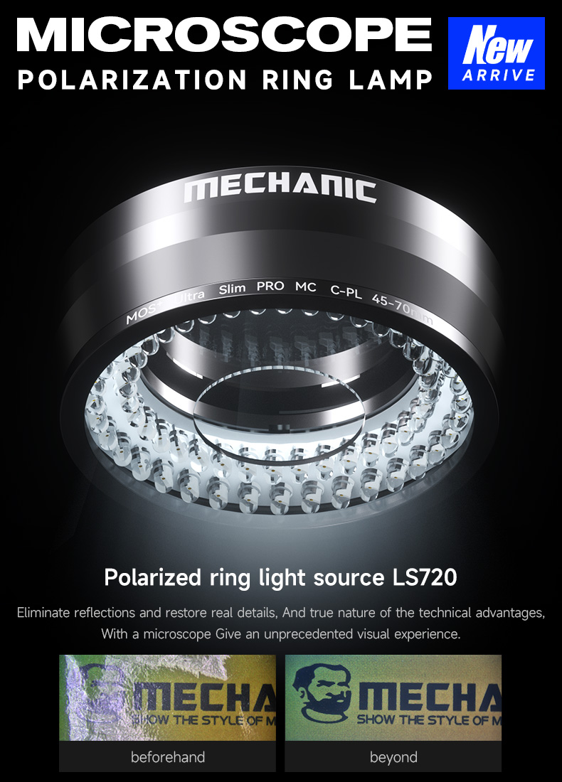 Mechanic LS720 Ultra High Lumen Adjustable Microscope Polarization Ring Lamp for Remover Glare