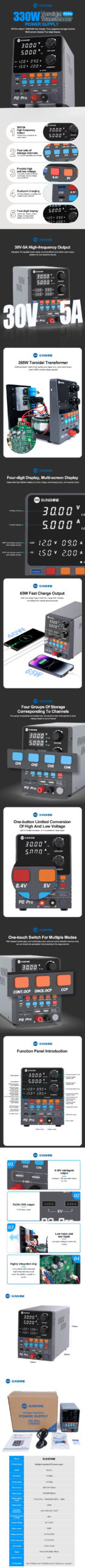 Sunshine P2 Pro 330W 4-Segment Storage Channel High Precision Adjustable DC Stabilized Power Supply