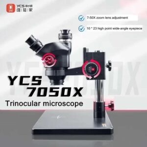 YCS 7050X 7-50X Synchronous Zoom Trinocular Stereo Microscope with Big Aluminum Alloy Base