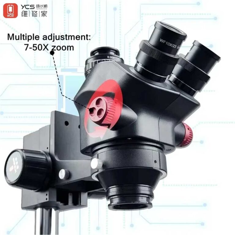 YCS 7050X 7-50X Synchronous Zoom Trinocular Stereo Microscope with Big Aluminum Alloy Base