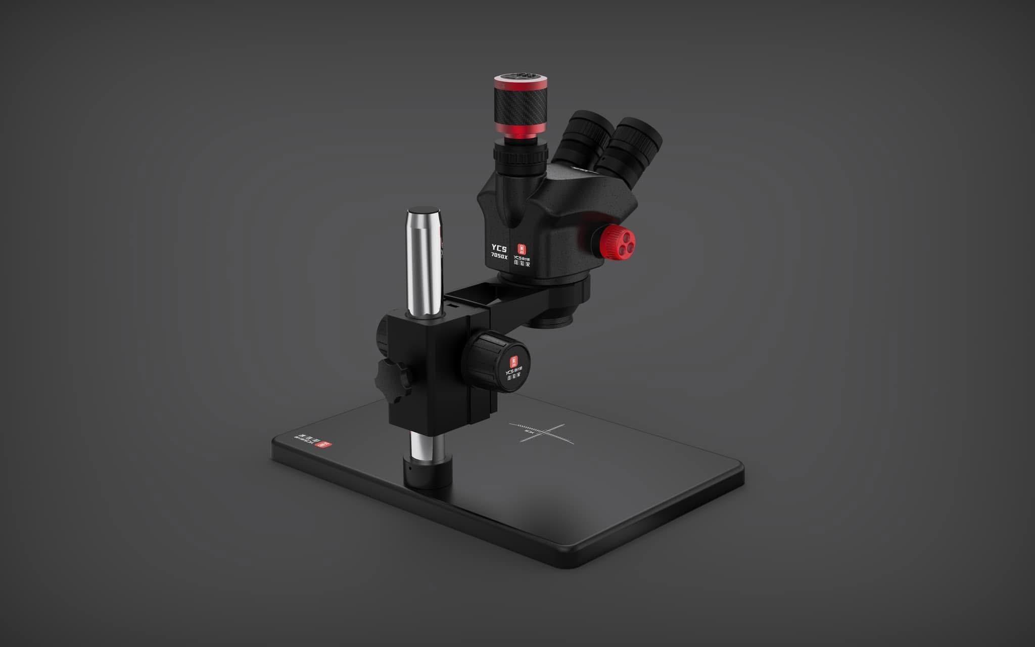 YCS 7050X 7-50X Synchronous Zoom Trinocular Stereo Microscope with Big Aluminum Alloy Base