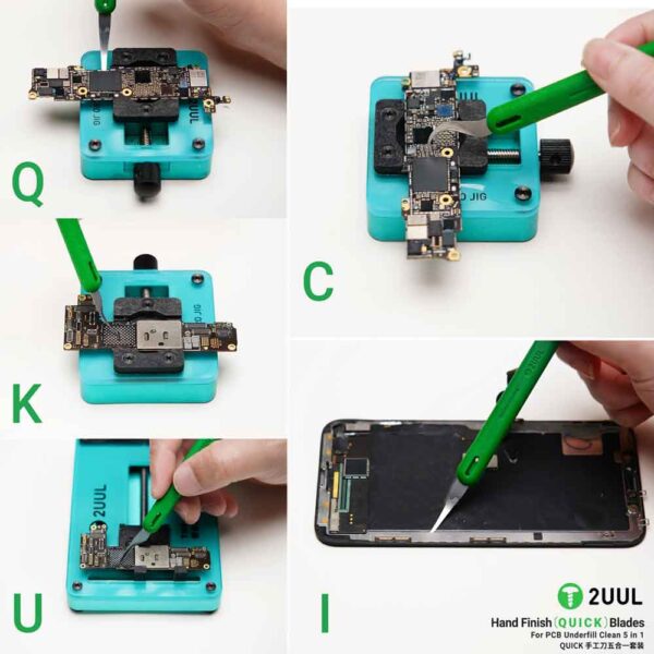 2uul DA22 5-in-1 Hand Finish QUICK Blades Set for PCB Underfill Clean