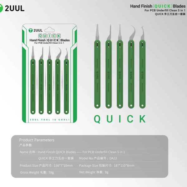 2uul DA22 5-in-1 Hand Finish QUICK Blades Set for PCB Underfill Clean