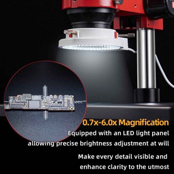 YCS 7060X 7-60X Synchronous Zoom Trinocular Stereo Microscope with Big Aluminum Alloy Base
