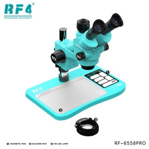 RF4 RF-6558Pro 6.5-58X Trinocular Stereo Microscope with Big Base & Silicone Pad & Screw Pad