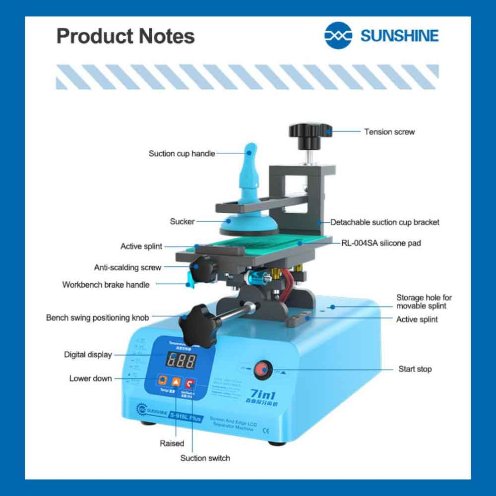 Sunshine S-918L Plus 7-in-1 360° Rotating Mobile Phone Edge Screen Heating Separator