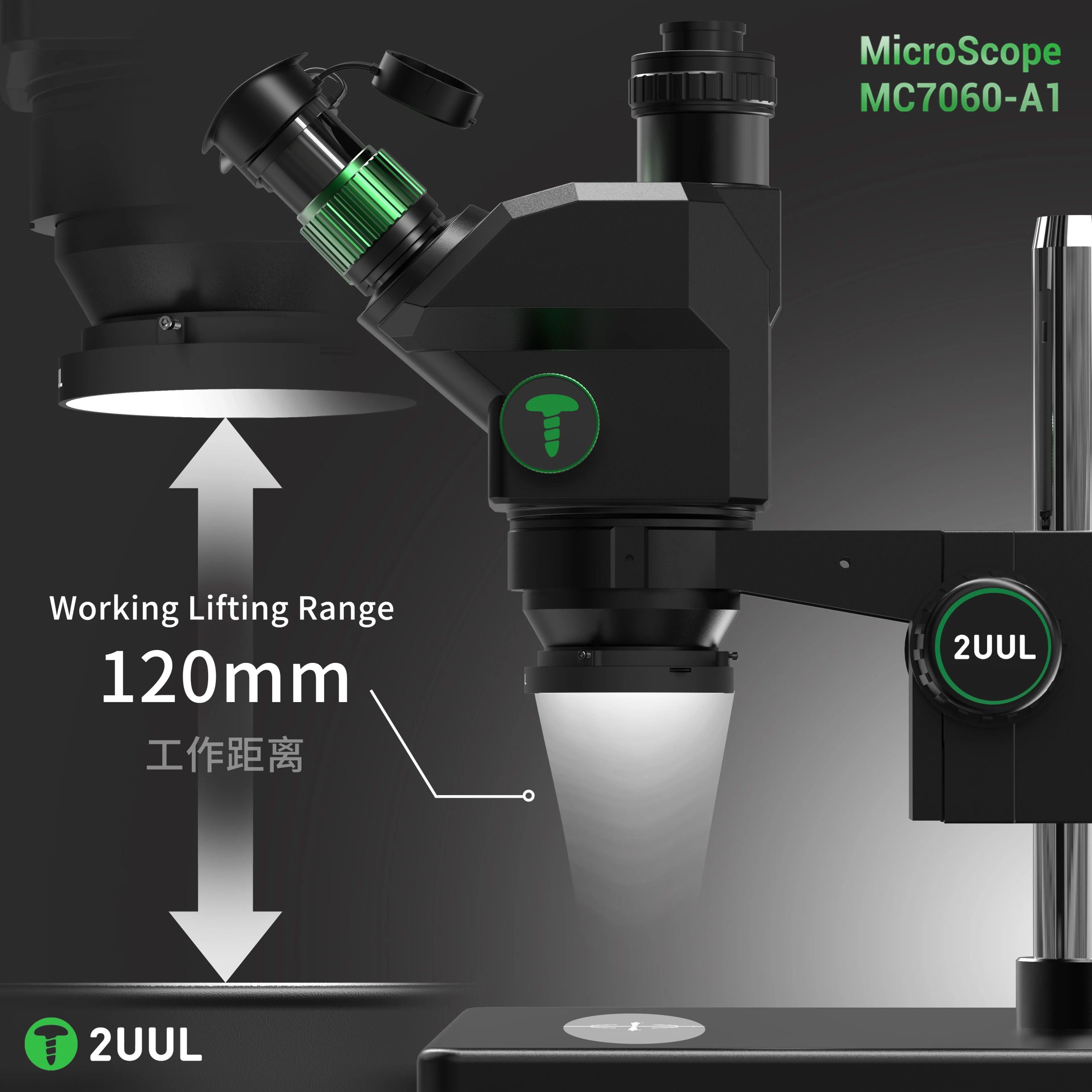 2UUL MC7060-A1 7–60X Trinocular Stereo Zoom Microscope