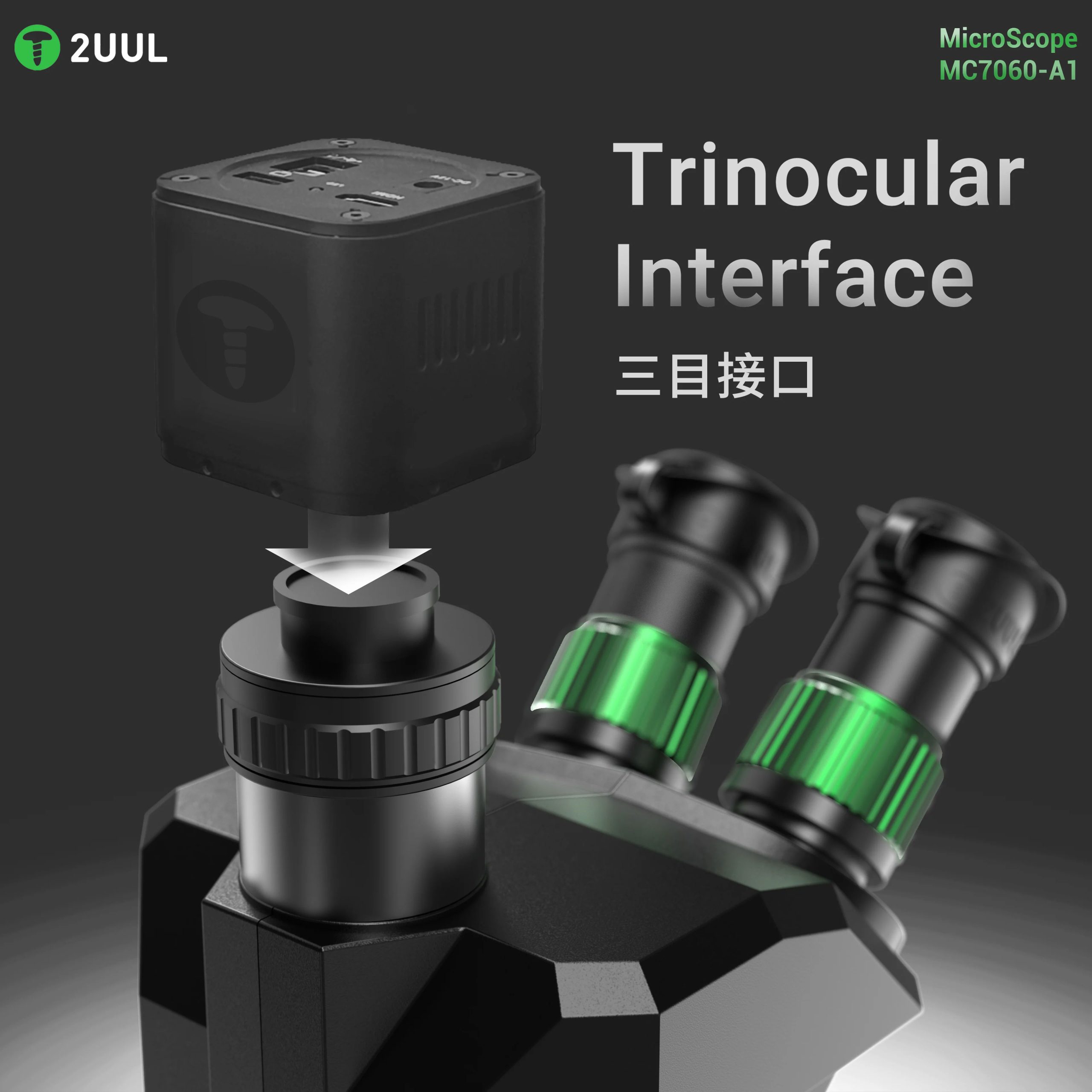 2UUL MC7060-A1 7–60X Trinocular Stereo Zoom Microscope