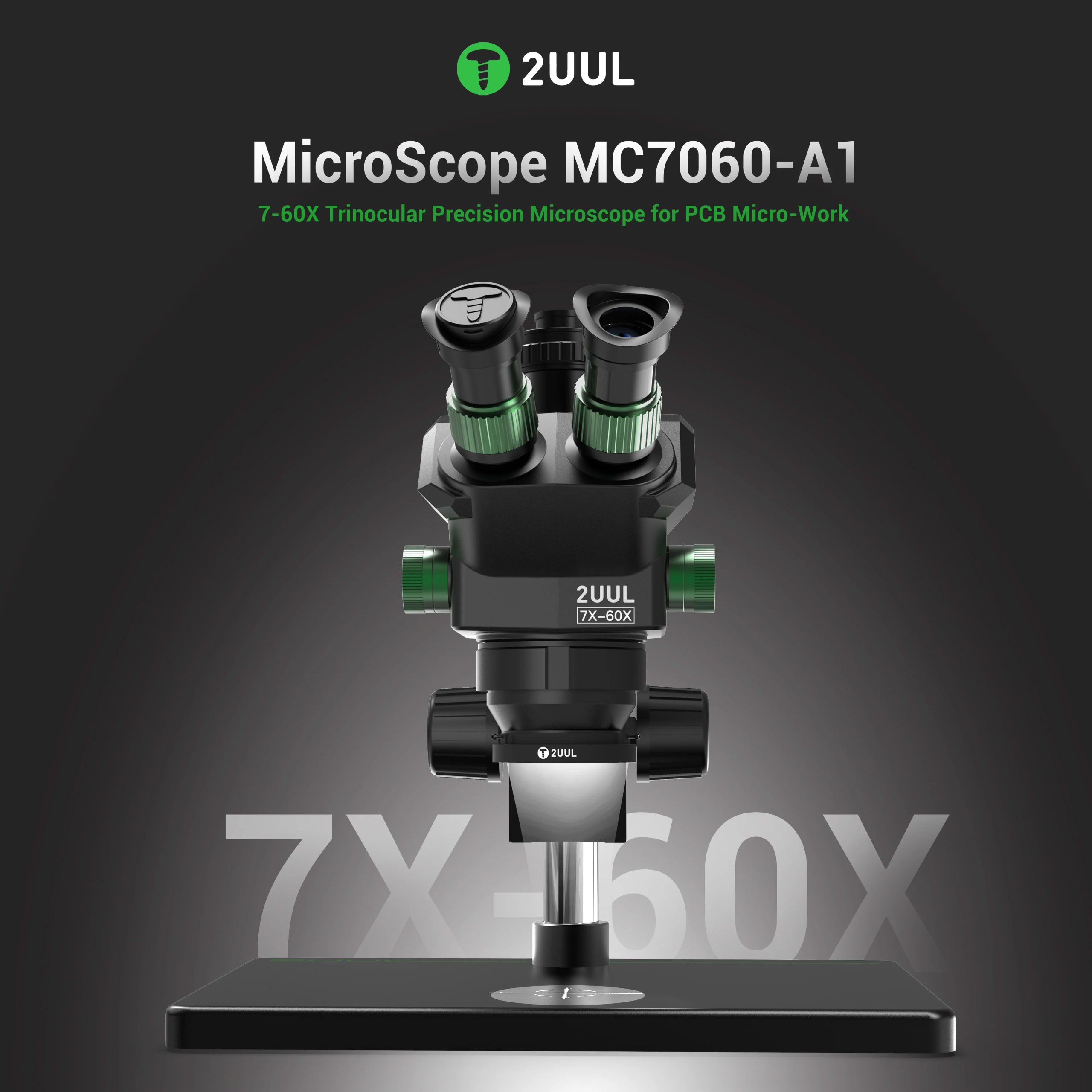 2UUL MC7060-A1 7–60X Trinocular Stereo Zoom Microscope